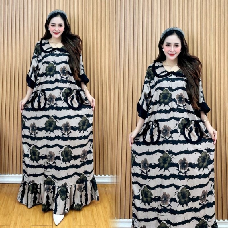 DASTER JUMBO LD 130 KEKINIAN MOTIF BUSUI RESLETING DEPAN | LONGDRESS JUMBO LD 130 BUSUI BUMIL