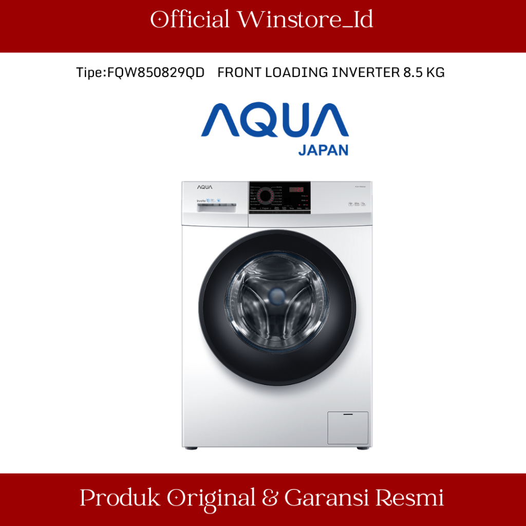 AQUA FQW-850829QD MESIN CUCI FRONT LOADING INVERTER 8.5 KG FQW850829QD FQW850829