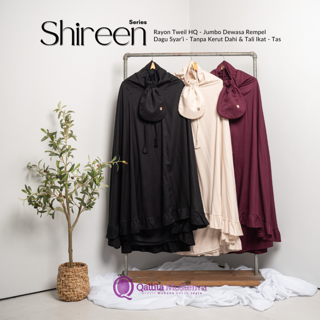 MUKENA POLOS WARNA JUMBO DEWASA RAYON TWEIL TWIL PREMIUM  REMPEL - TANPA KERUT DAHI MODEL TALI 2 IN 