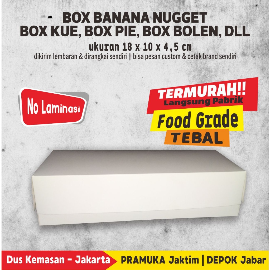 

Box Kue Banana Nugget 18 x 10 x 4,5 POLOS Foodgrade