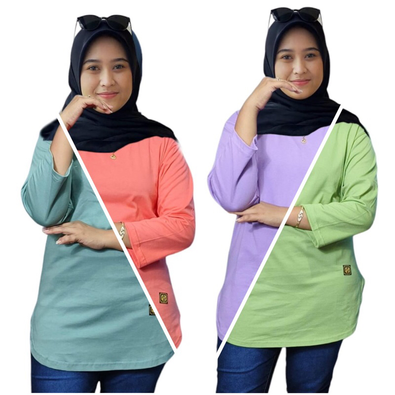 Kaos polos wanita warna pastel atasan wanita tangan panjang kaos polos wanita kaos oblong oval tanga