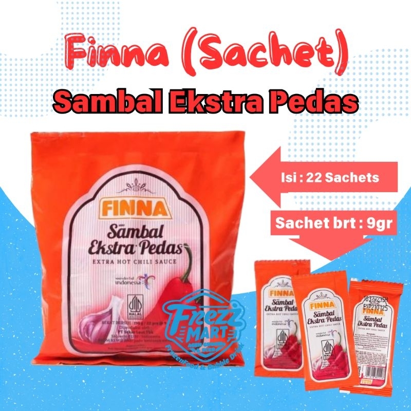 

Finna Sambal Ekstra Pedas Sachet 9gr isi 22 Pcs Saos Extra Hot Chili Sauce.