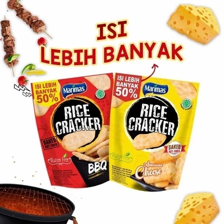 

Marimas Rice Cracker Extra 50% BBQ 50gr / Marimas Rice Cracker Extra 50% American Cheese 50gr