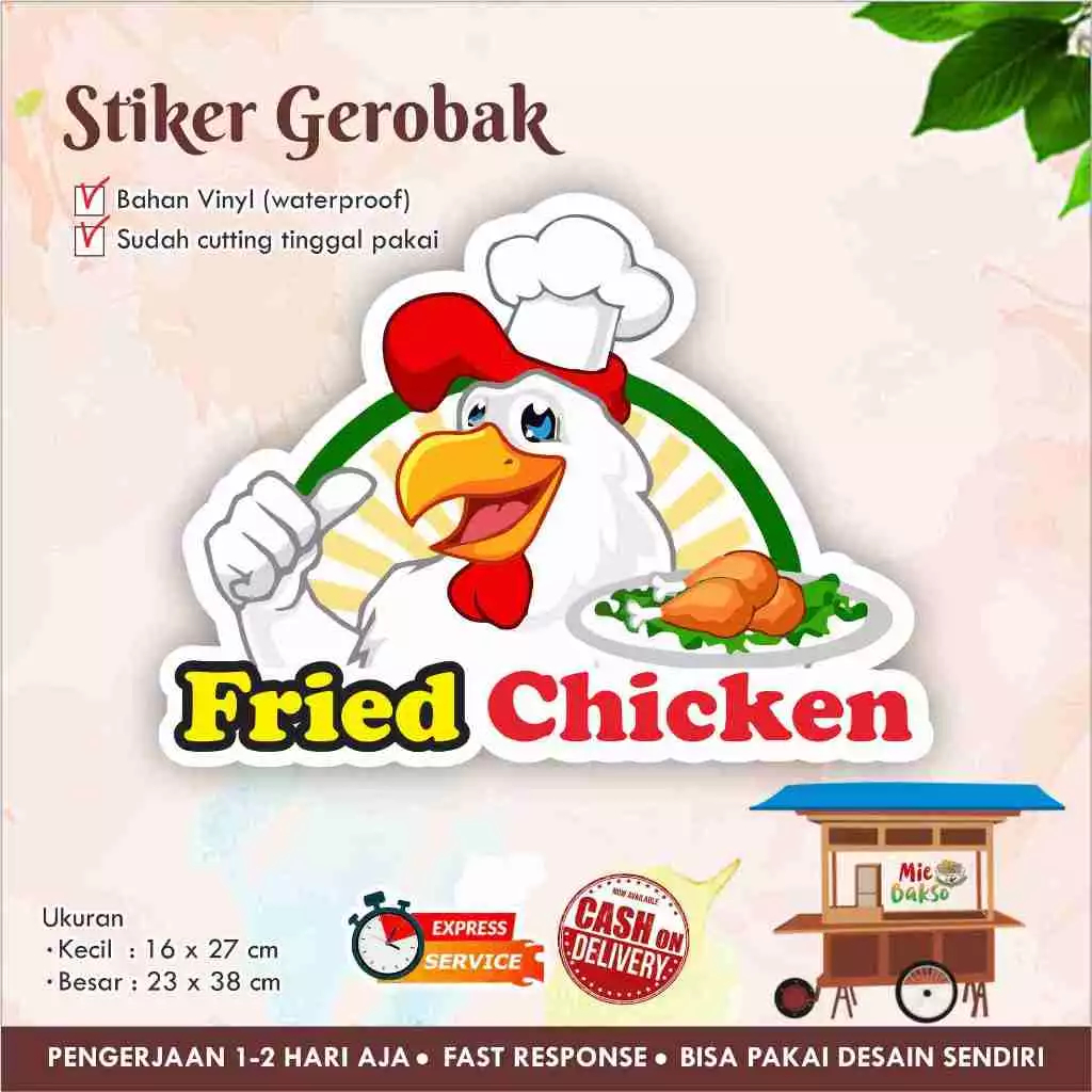 STIKER KACA GEROBAK VINYL FRIED CHICKEN / LABEL MAKANAN
