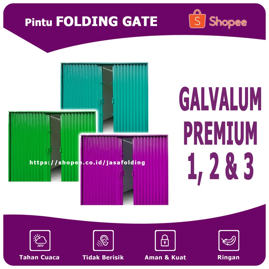 Galvalum Premium - Pintu Folding Gate Rolling Door Harmonika Garasi Lipat Sliding