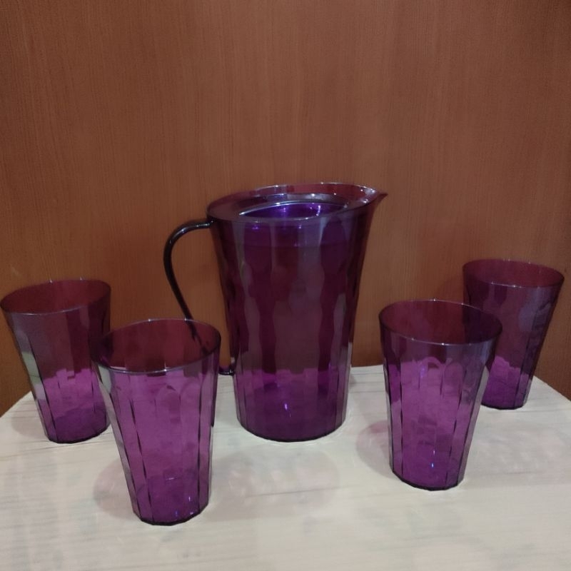 Set Tupperware kristal teko 2L + gelas ungu 475ml (4pcs)