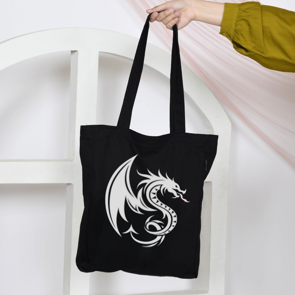 READY STOCK  Totebag Hitam Tas Naga Totebag Anime Kanvas Tebal Totebag Kanvas Pria Totebag Kanvas Co
