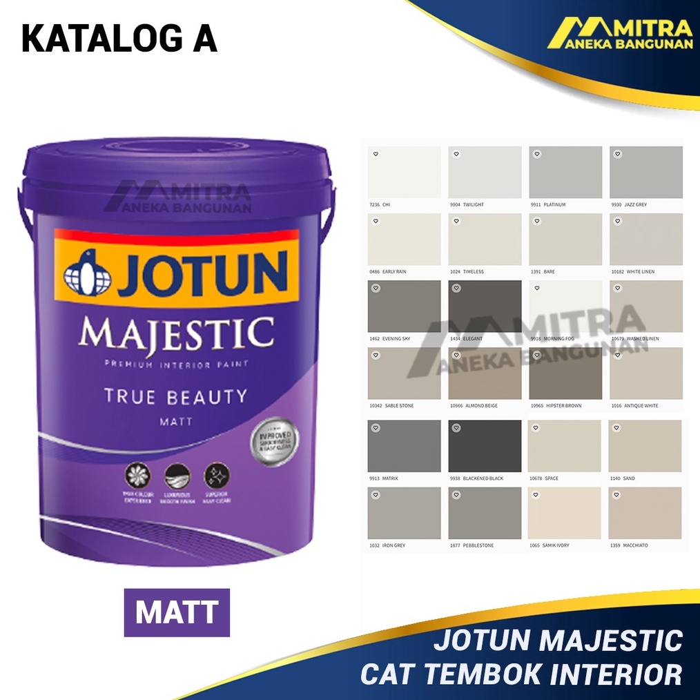CAT TEMBOK INTERIOR JOTUN MAJESTIC TRUE BEAUTY MATT 25 LITER  KATALOG A  WARNA ABU PUTIH HITAM NUDE