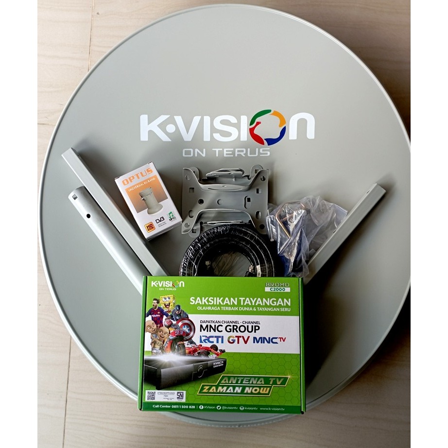 Satellite Receiver HD K-Vision lengkap Dish Parabola mini diameter 60cm Solid & LNB & Kabel Gratis T