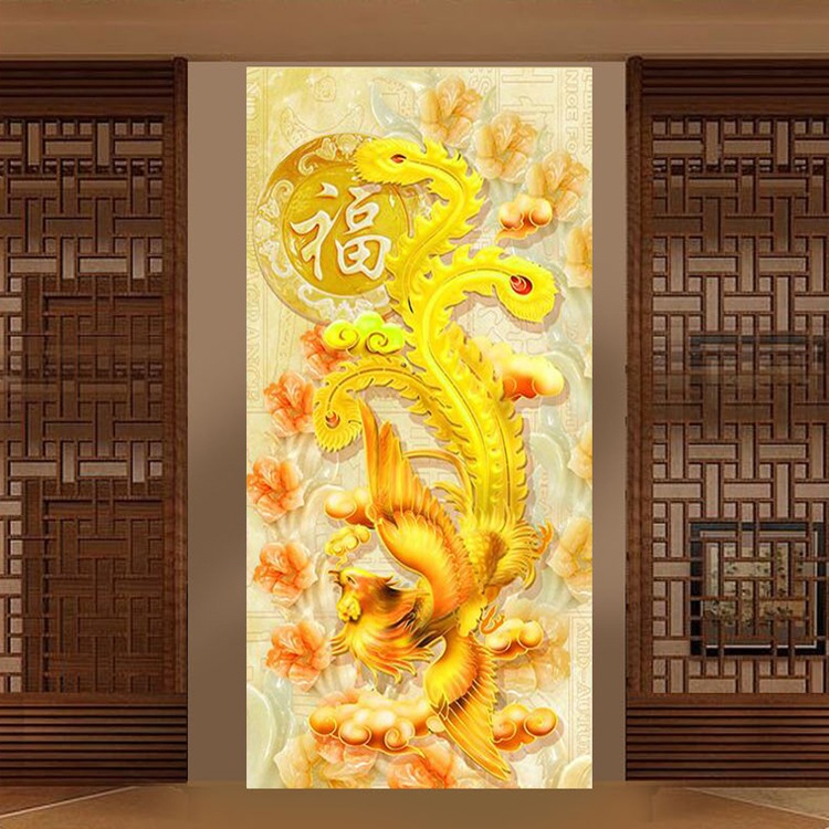 DIY Diamond Painting Full burung hong phoenix emas portrait 120x50 cm D180