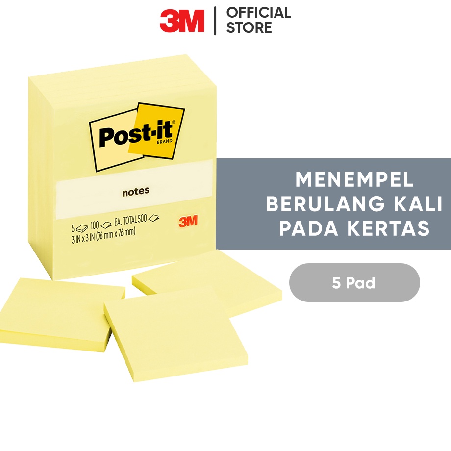 

FESTIVAL DISKON 3M Postit Notes Canary Memo Tempel 6545 CNR Menempel berulah kali pada kertas 5 pad 76x76 mm Untuk berbagai permukan kertas
