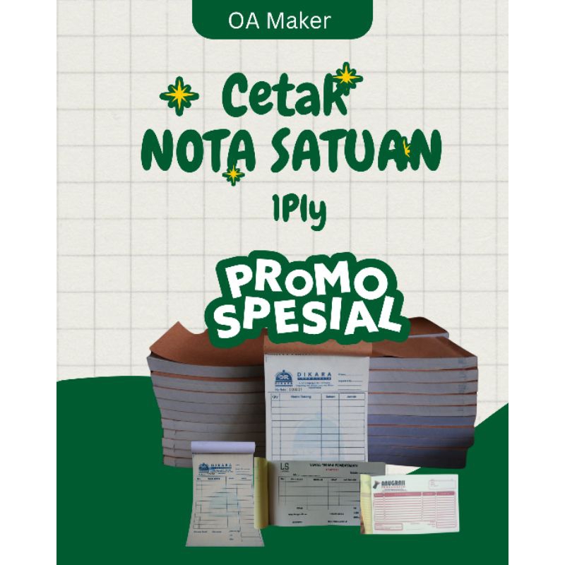 

Cetak buku nota satuan, tanpa minimal order. 1 Bukupun bisa, 1 Ply isi 50 lembar