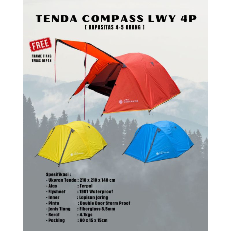 tenda compass 4p double layer tenda camping 2 pintu 4 orang