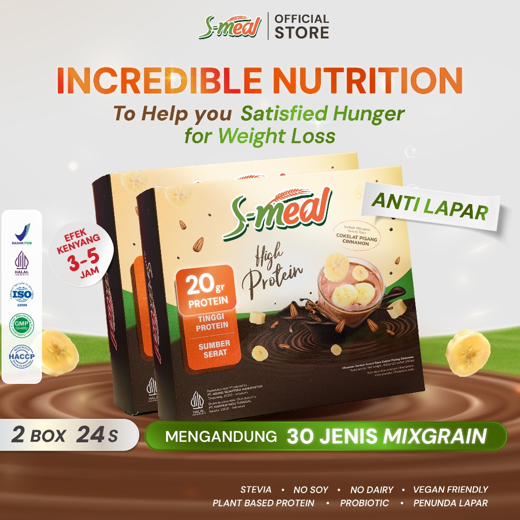 S Meal  Chocolate Banana Cinnamon 2 Box - Super Food Shake | Tinggi Protein| Healthy Meal - SML12S