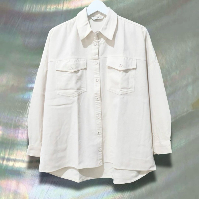 Preloved Stradivarius Oversized Corduroy Shirt in Off White