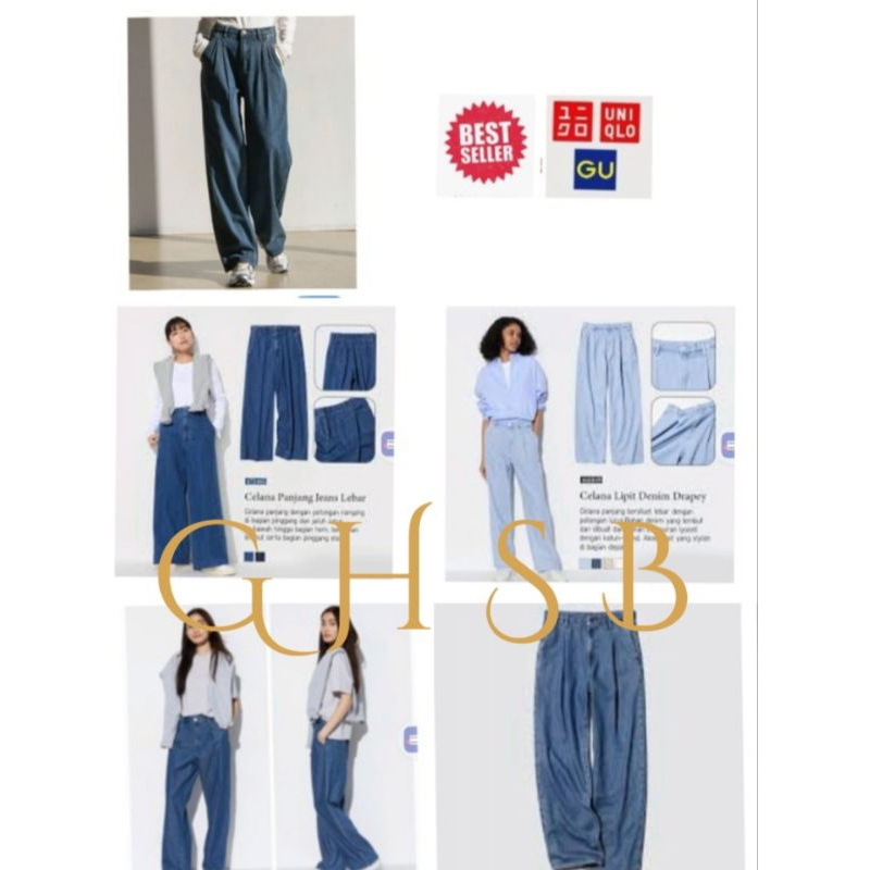 CELANA UNQ by GU KULOT DENIM LIPIT DRAPEY BRANDED ORI