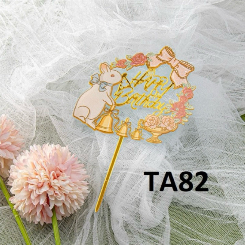 TA82 - Hiasan Tusukan Kue Cake Topper Akrilik HAPPY BIRTHDAY Kelinci