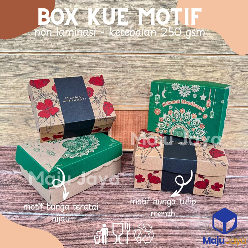 Box Snack Kue Motif Selamat Menikmati Bunga R3 R5 / Dus Snack R3 R5 Motif Hijau Merah Selamat Menikm