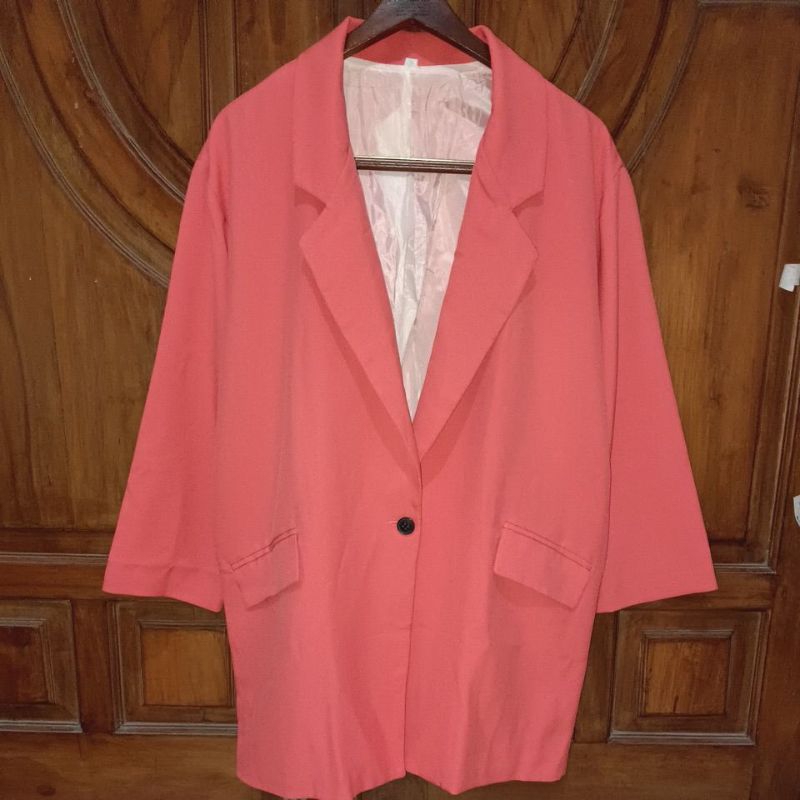 PRELOVED Blazer Long Wanita Neon Peach Bigsize LD 110+