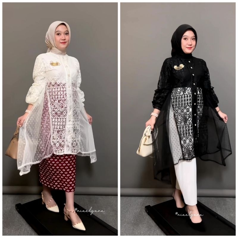Esora Outer Tunik Brukat Cardigan Brokat Lengan Panjang Kebaya Tunik atasan outher brukat Outer Brok
