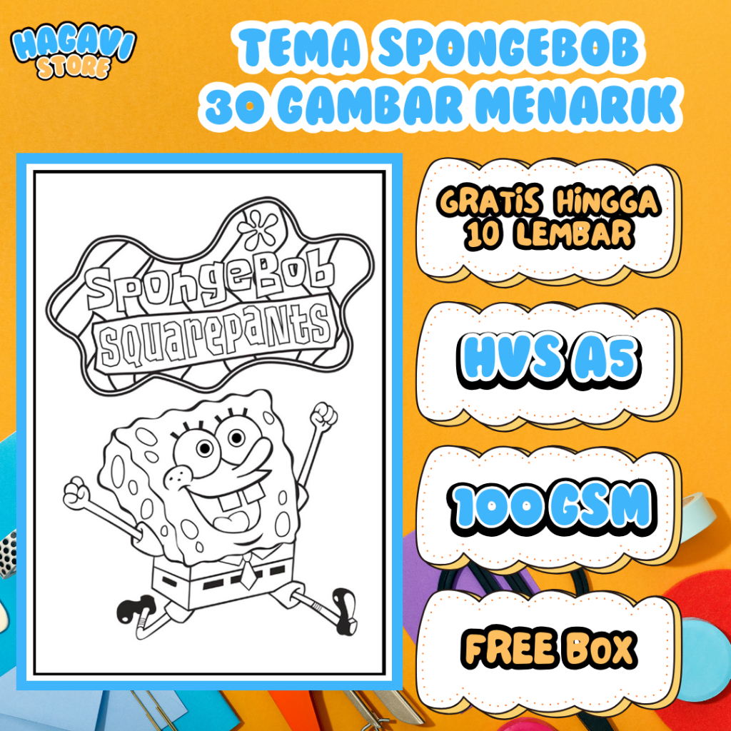 

Kertas mewarnai anak Coloring Sketsa 30 Gambar (HVS A5 100gsm) Tema Spongebob