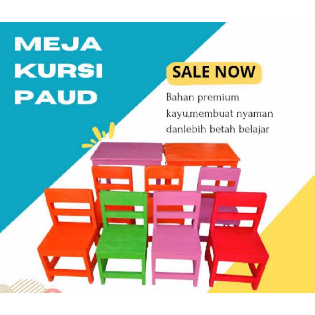 PAKET LENGKAP MEJA KURSI KAYU SEKOLAH PAUD TK SD ANAK SCHOOL TABLE DESK CHAIR WOODEN CAT BELAJAR MEN