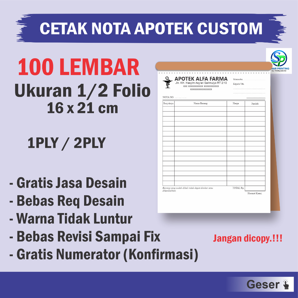 

Cetak Nota Apotek Custom Ukuran 1/2 Folio Free Desain