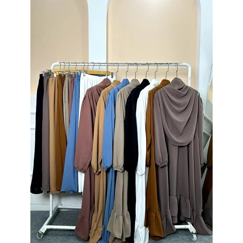 YUMNA SET ROK TUNIK SYAR'I PREMIUM BAHAN CRINKLE AIRFLOW TUNIK + ROK + SYAR'I JUMBO