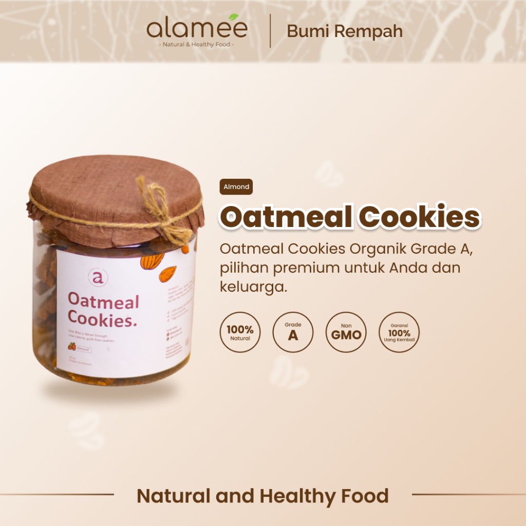 

ALAMEE Oatmeal Diet Cookies - Cemilan Almond Snack Kue Kukis Sehat Healthy Snack Oat 225gr