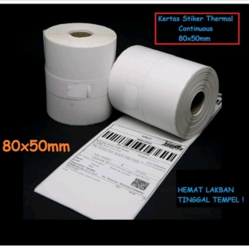 

Kertas Stiker Label Printer Thermal 80x50mm Continuos 80 X 12 Meter / Kertas Stiker Resi