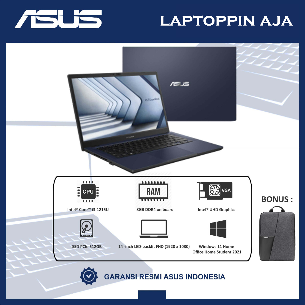 ASUS EXPERTBOOK B1 B1402CBA CORE I3 1215U MEMORI 8 GB SSD 512 GB WIN 11 + OHS