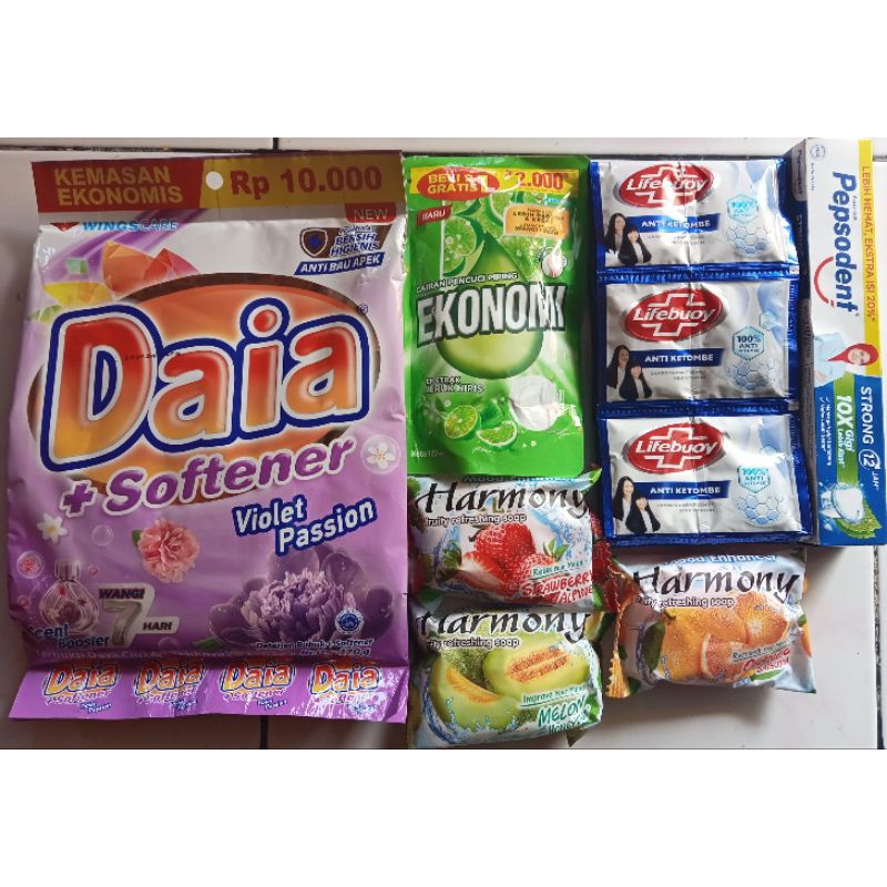 PAKET D PAKET LENGKAP MANDI (1PCS DAIA 10.000AN,1 RENTENG SHAMPO LIFEBUOY,1 PCS PASTA GIGI,3 PCS SAB