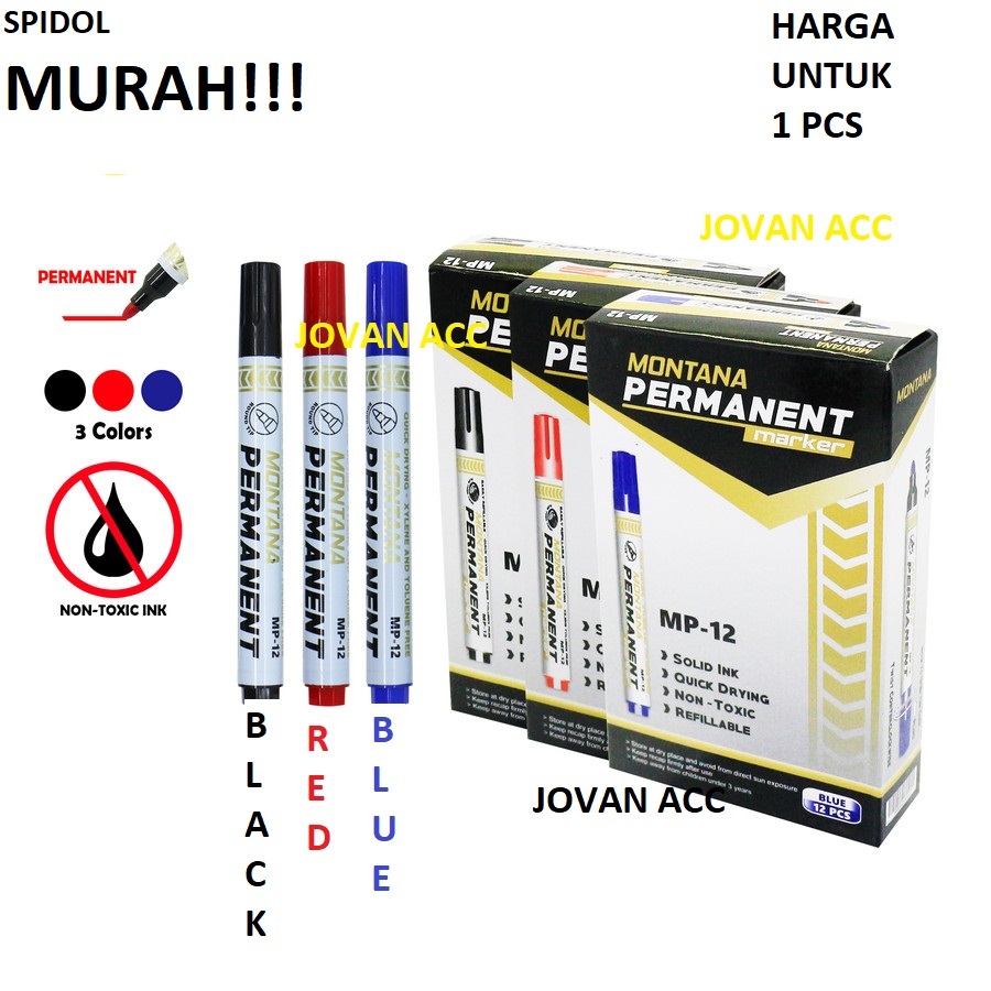 

Spidol Besar Permanen Montana Permanent Marker WARNA HITAM BIRU MERAH