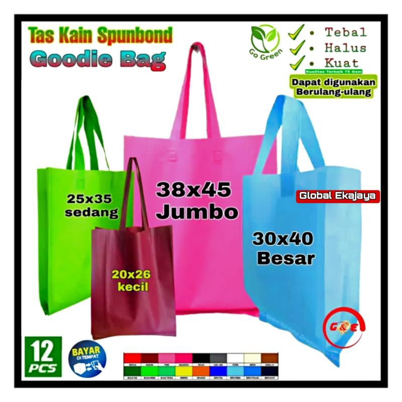 

Lusinan 12 Tas Kain Spunbond Goodie Bag Sedang Besar Jumbo Totebag Belanja godybag ultah pernikahan