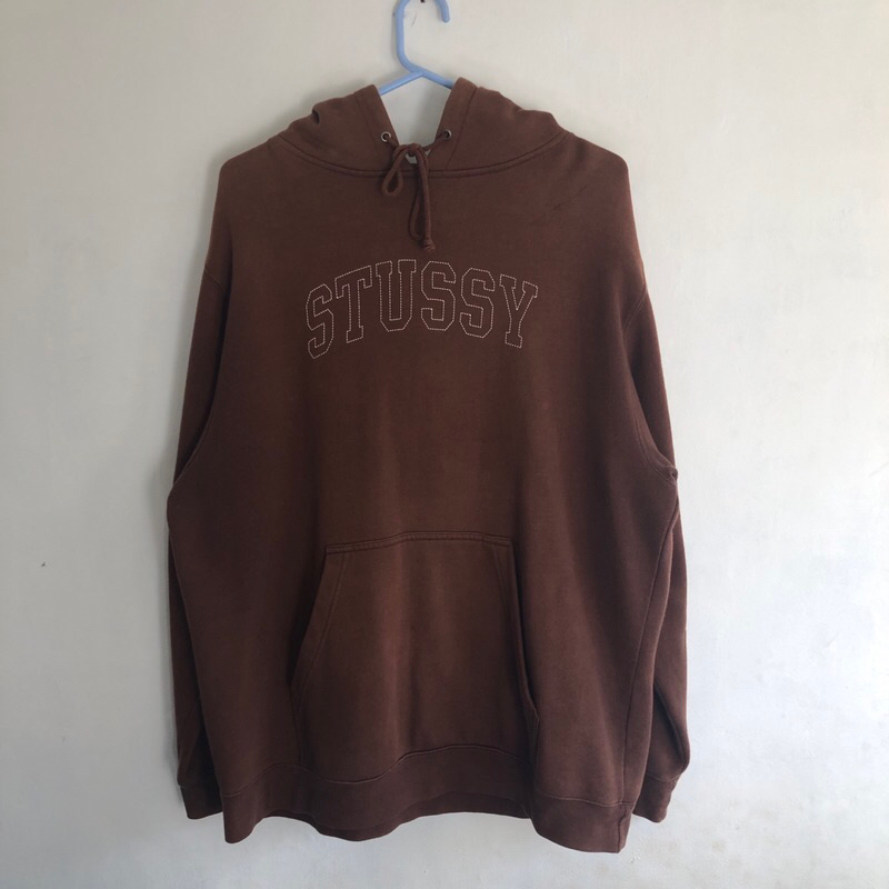 vintage stussy brown pullover hoodie