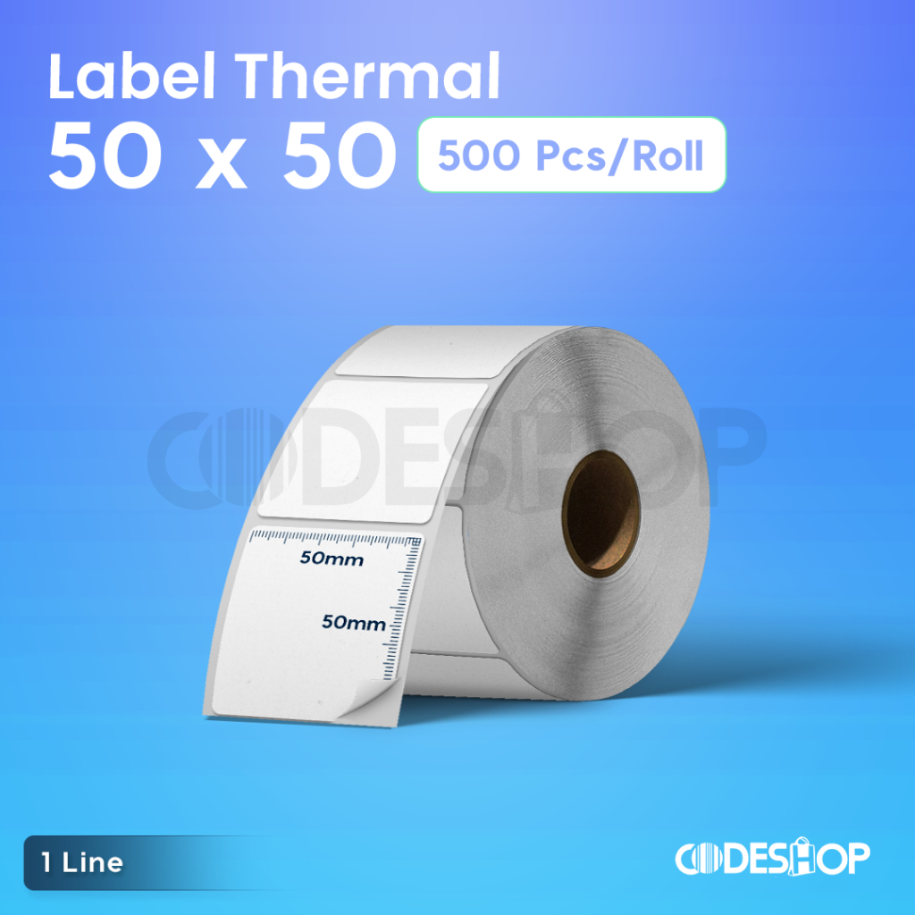 

Stiker Label Thermal 50x50 mm 1 Line isi 500 Pcs Gap 2mm Perforasi