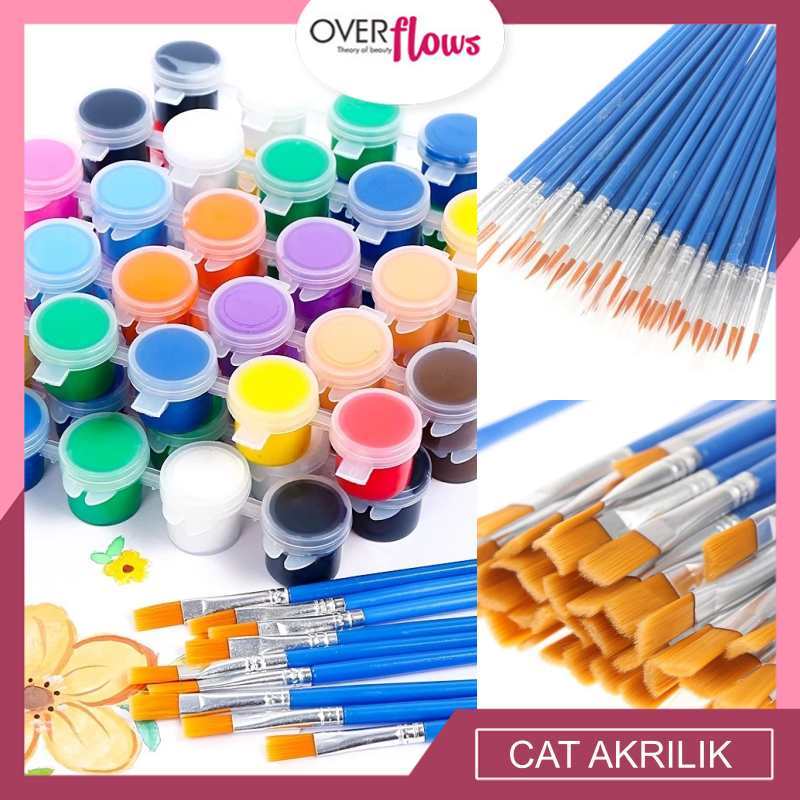 

OVERFLOWS.ID CAT AKRILIK SET ISI 6 KANVAS LUKIS CANVAS PAINT ACRYLIC COLOR KUAS FLAT KUAS BULAT