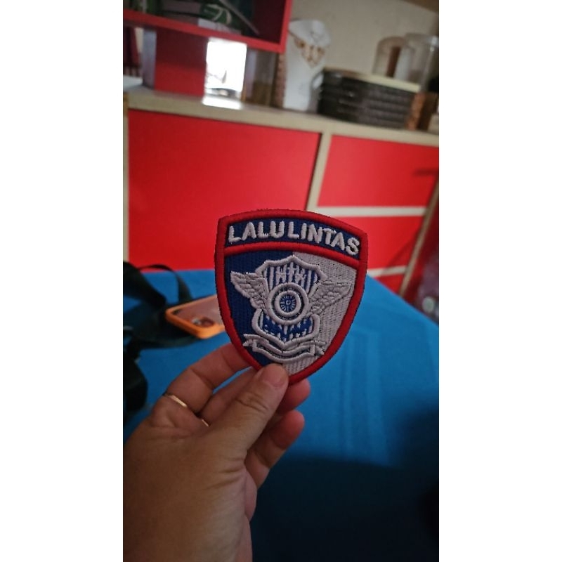 logo polisi lalu lintas terbaru warna putih bordir timbul