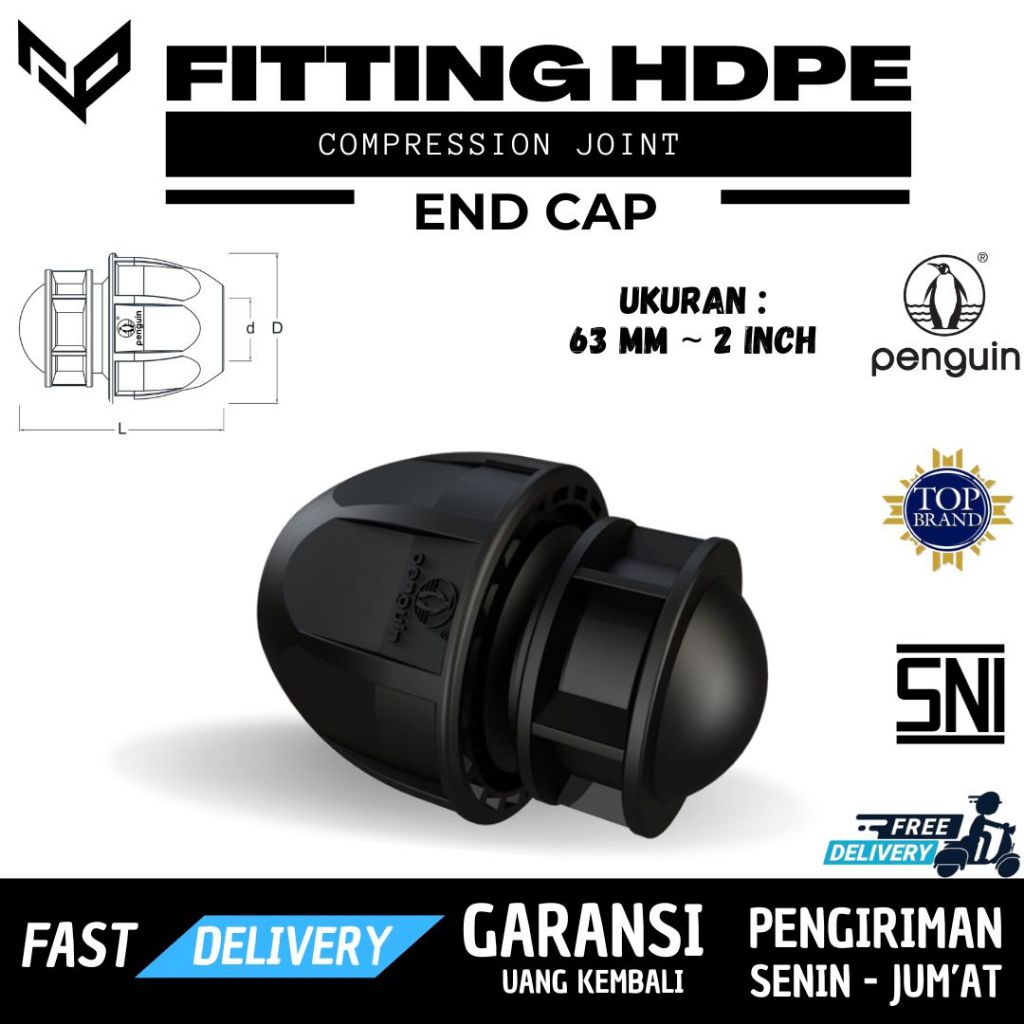 End Cap Compression Joint 63mm ~ 2" Inch HDPE