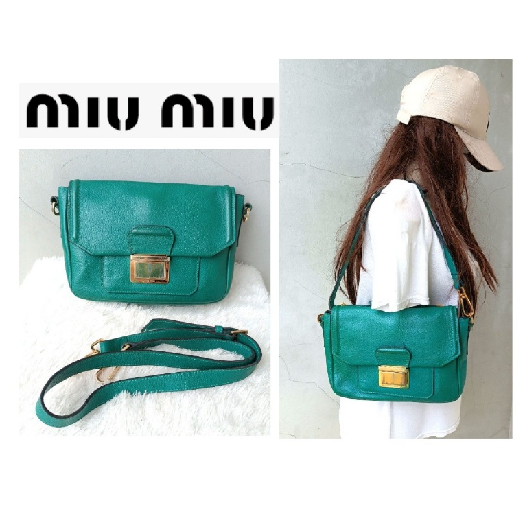 Miu M Green Leather Cross Body Bag Tas Selempang Kulit