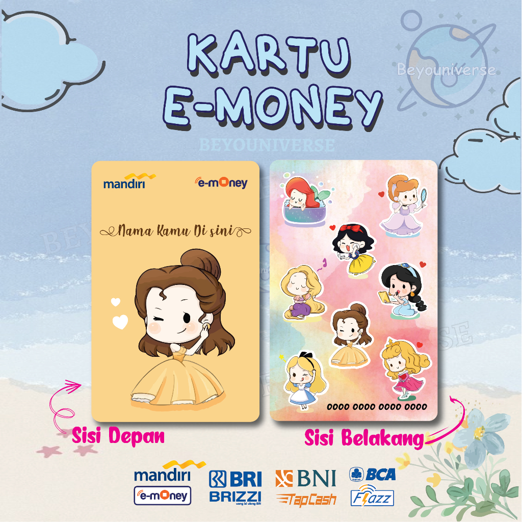 Emoney Flazz Etoll Princess Disney Cute Kartu Mandiri BCA Flazz BNI Tapcash BRI Brizzi - 2 sisi