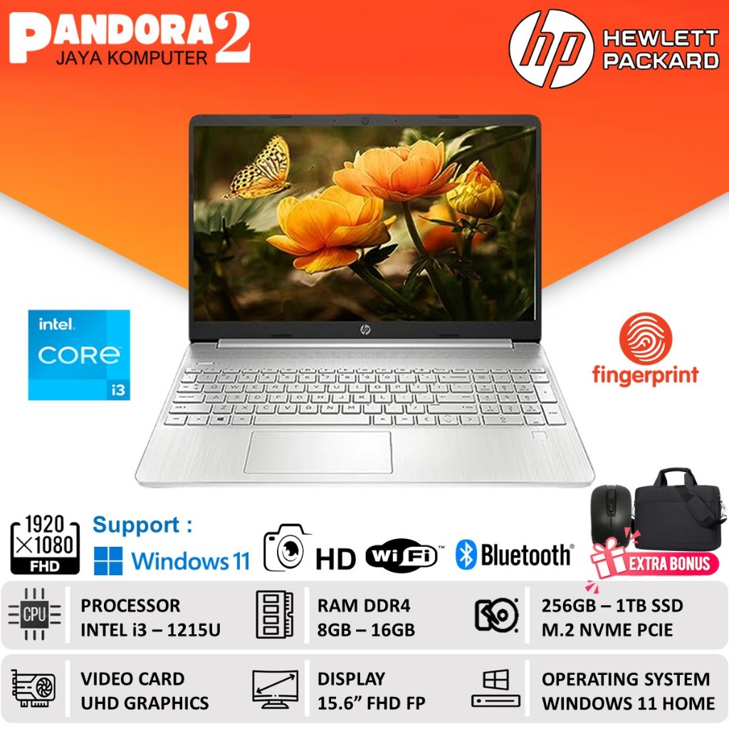 Laptop HP Core i3 RAM 16GB SSD 1TB 15 inch FHD Win 11 Baru Murah