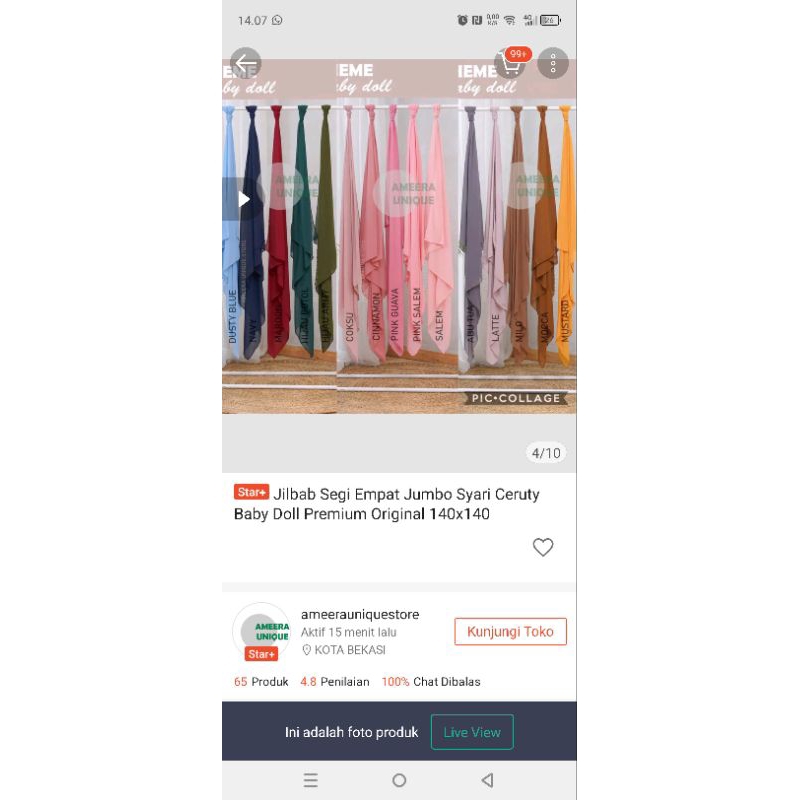 preloved jilbab segi empat 130 pink salem belum dipakai