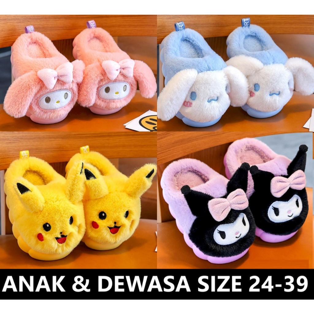 SD11 2025 Sandal Sendal Selop Bulu Sanrio Original import Sanrio Kuromi Cinnamoroll My melody Pikach