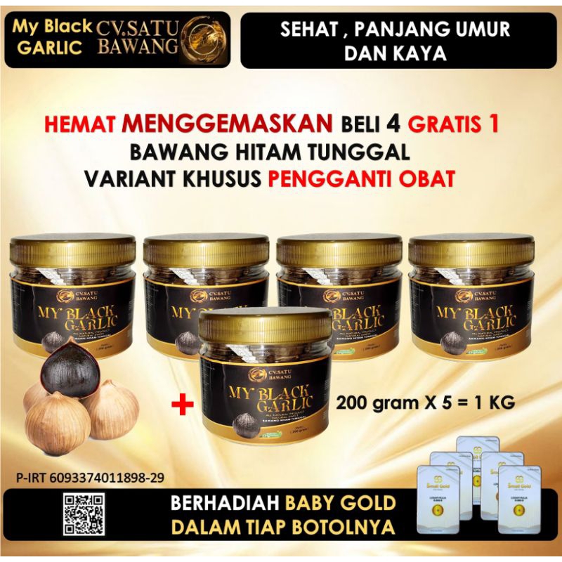 

Bawang Hitam Tunggal Bawang Lanang My Black Garlic CV..Satu Bawang Paket Hemat Manggemaskan Beli 4 gratis 1,, 200gram x 5