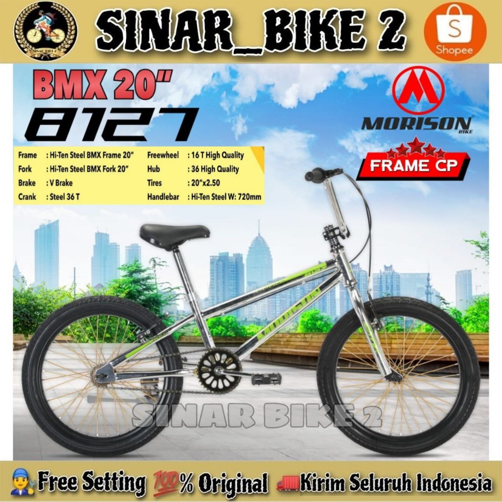 Sepeda Anak Laki BMX MORISON 8127 Ukuran 20 Inch Frame Chrome CP Usia 8-12 Tahun