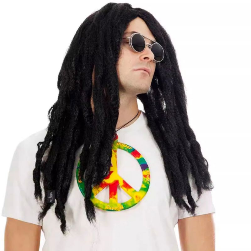 Wig Rambut Palsu Pria Model Gimbal Rasta Mania Wig Rambut Gimbal Panjang Warna Hitam Rastamania