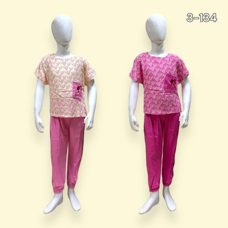 Baju Barbie one set,baju santai,baju bermain,baju harian,baju Barbie pink