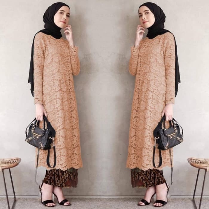 PROMO BISA COD ATASAN KEBAYA BRUKAT TUNIK GAMIS MUSLIM MODERN WARNA MOCCA ATASAN JUMBO