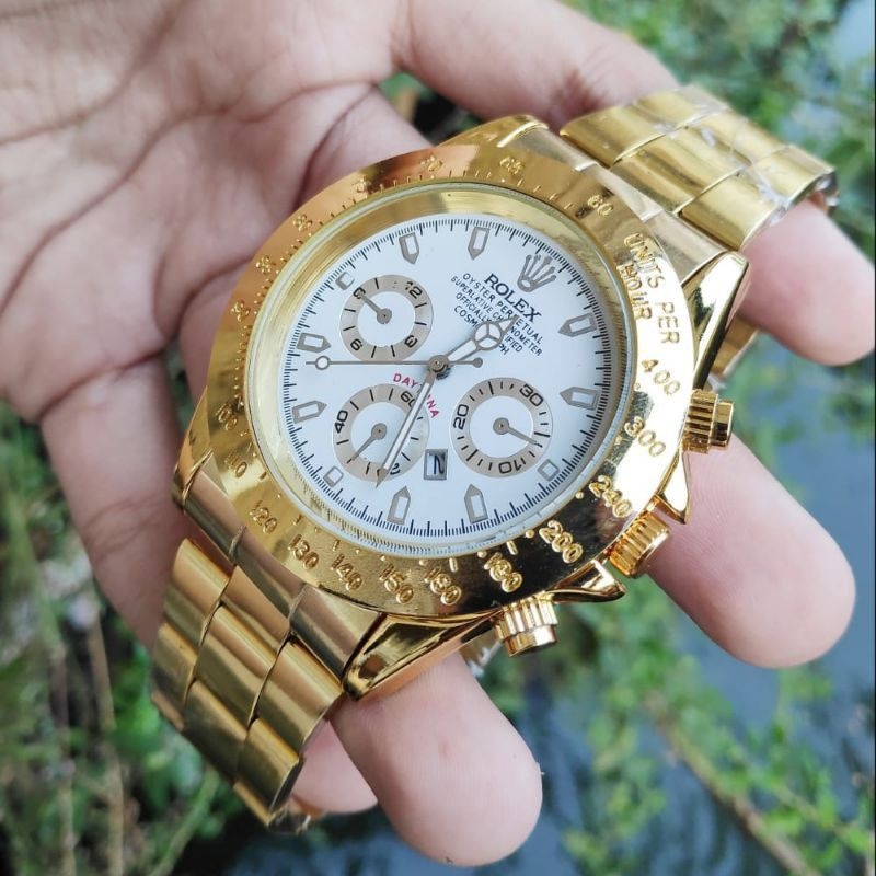Best Seller  Jam Tangan Pria Rolex Rantai PREMIUM Terbaru Tanggal Aktif Free Box Rolex & Baterai (Fr